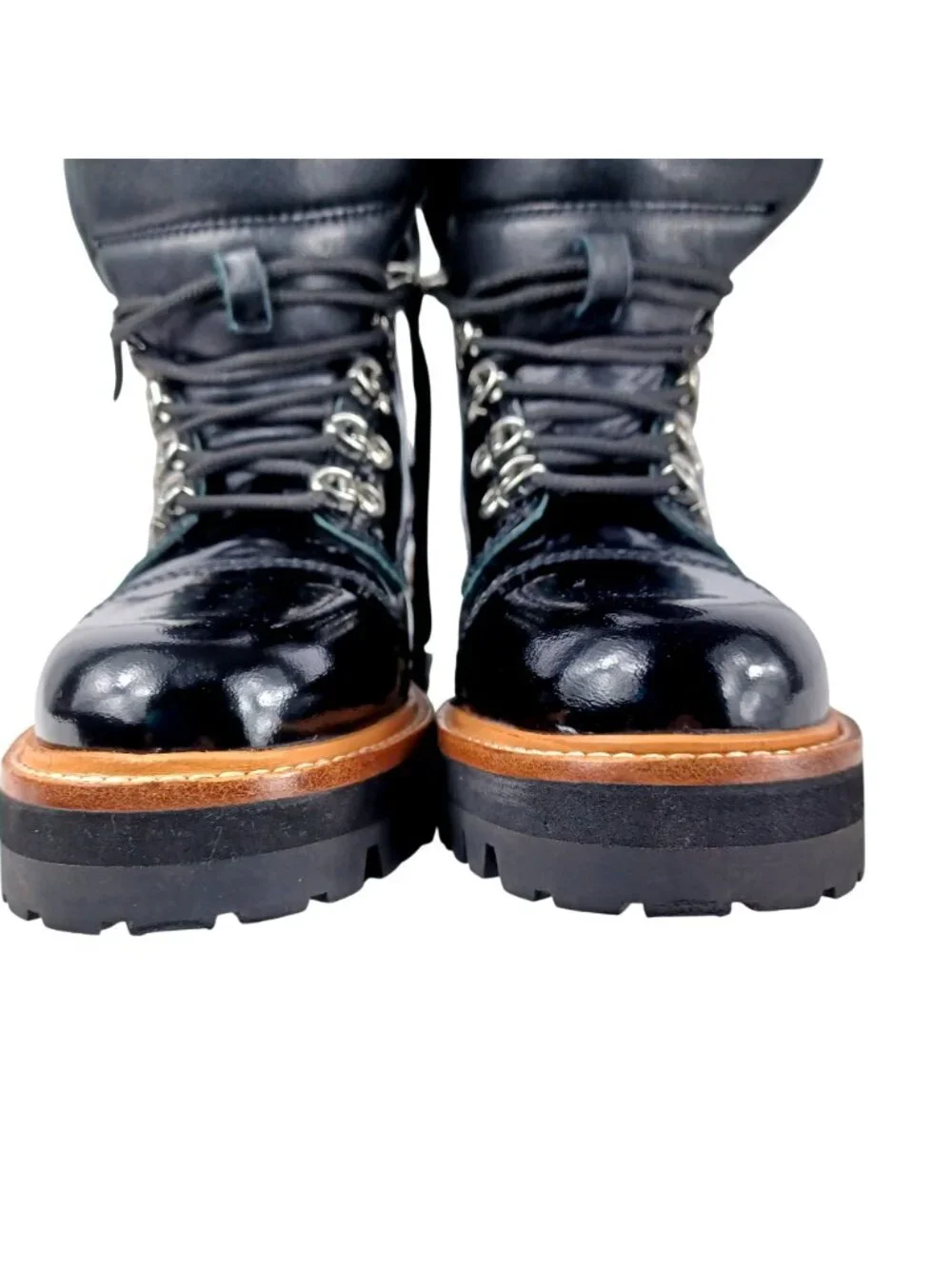 Marc Fisher Boots Lug Sole Ankle Lace Patent Leather Black Combat Women Size 6